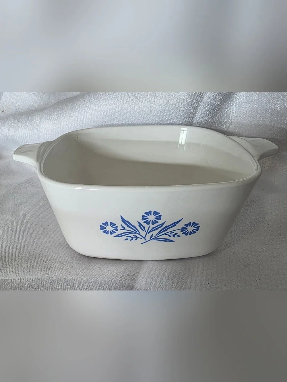 Corningware 22 Oz. White Square Ceramic Dish with Blue Gloral